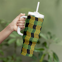 Aloha Hawaii Ilima Maile Lei Tumbler With Handle Palaka Inspired Hawaiian-plaid Black