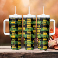 Aloha Hawaii Ilima Maile Lei Tumbler With Handle Palaka Inspired Hawaiian-plaid Black