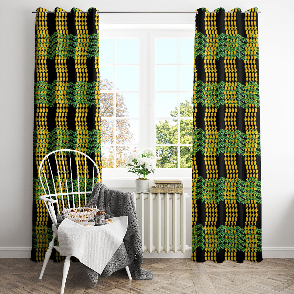 Aloha Hawaii Ilima Maile Lei Window Curtain Palaka Inspired Hawaiian-plaid Black