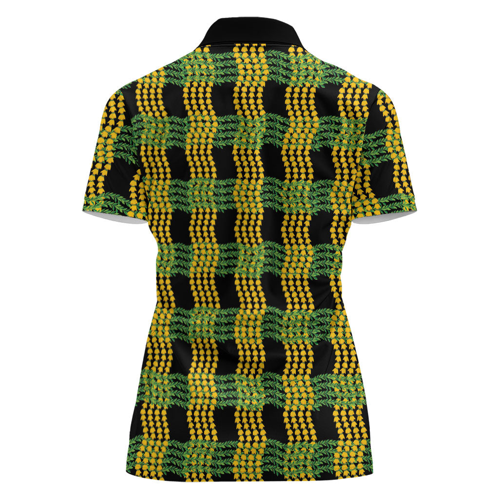 Aloha Hawaii Ilima Maile Lei Women Polo Shirt Palaka Inspired Hawaiian-plaid Black