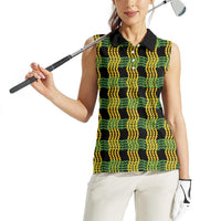 Aloha Hawaii Ilima Maile Lei Women Sleeveless Polo Shirt Palaka Inspired Hawaiian-plaid Black
