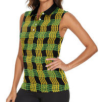 Aloha Hawaii Ilima Maile Lei Women Sleeveless Polo Shirt Palaka Inspired Hawaiian-plaid Black