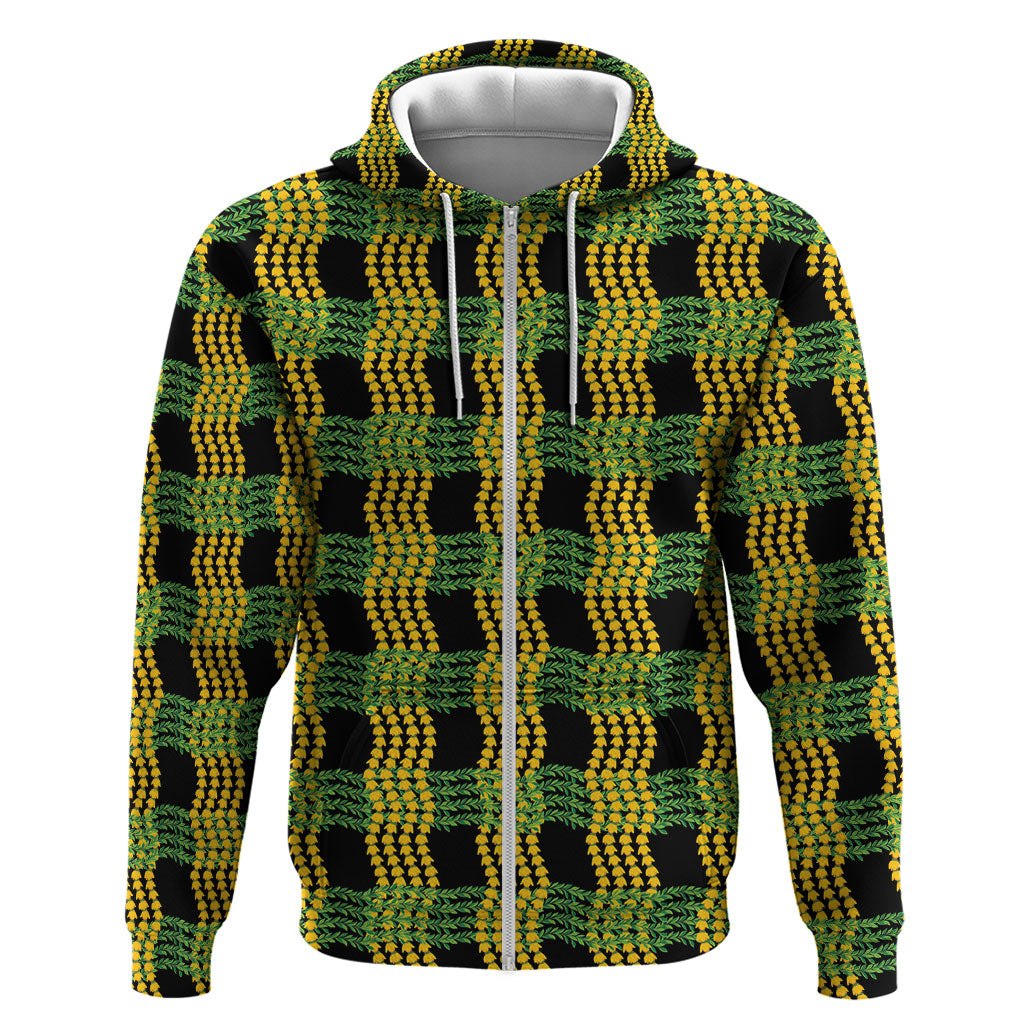 Aloha Hawaii Ilima Maile Lei Zip Hoodie Palaka Inspired Hawaiian-plaid Black LT14 Zip Hoodie Black - Polynesian Pride