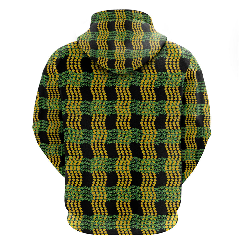Aloha Hawaii Ilima Maile Lei Zip Hoodie Palaka Inspired Hawaiian-plaid Black