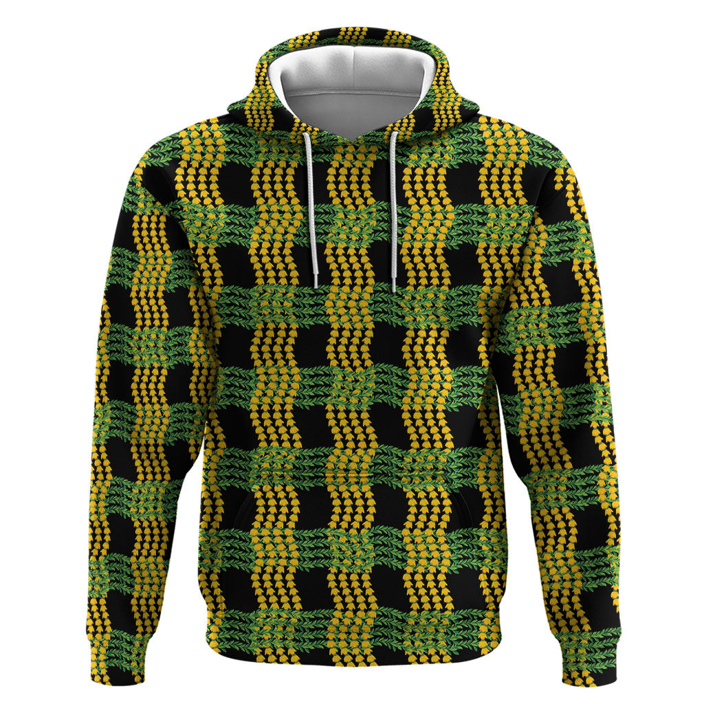 Aloha Hawaii Ilima Maile Lei Zip Hoodie Palaka Inspired Hawaiian-plaid Black