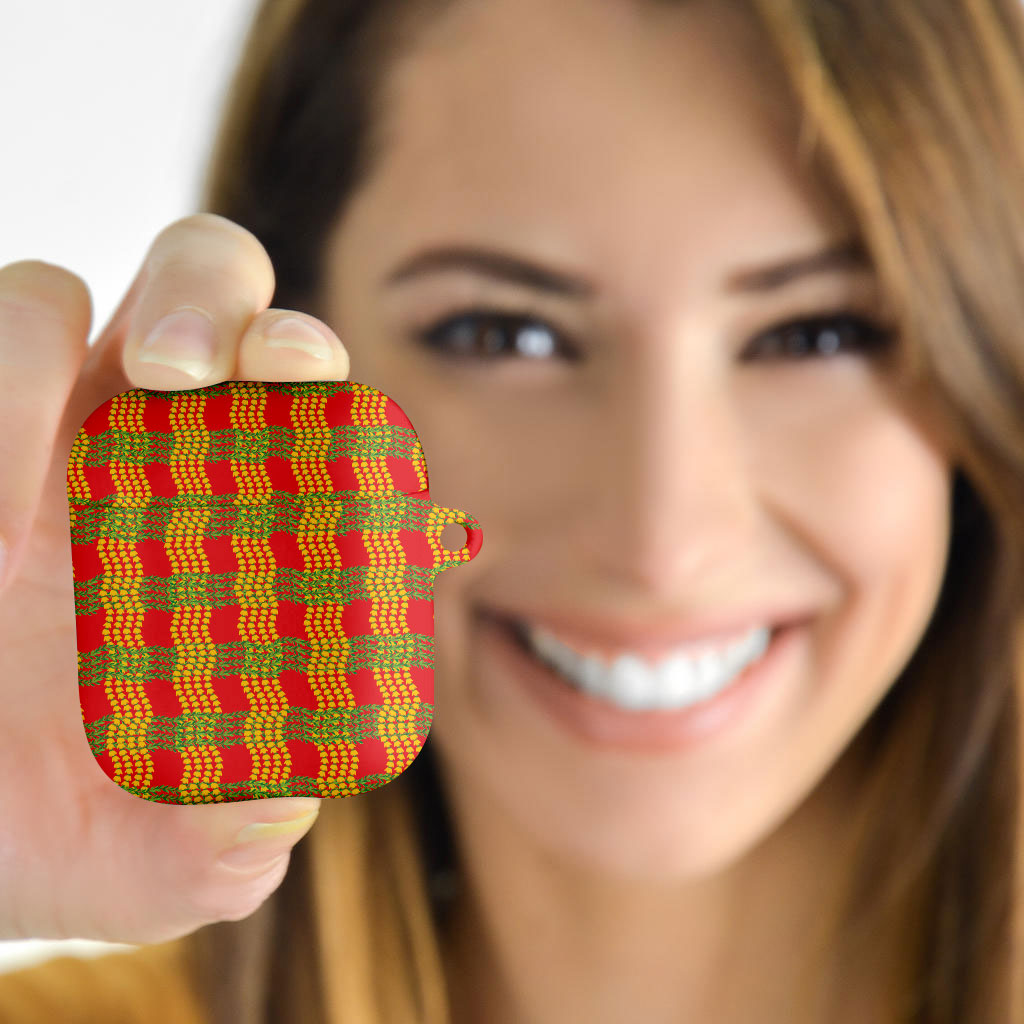 Aloha Hawaii Ilima Maile Lei AirPods Case Palaka Inspired Hawaiian-plaid Red