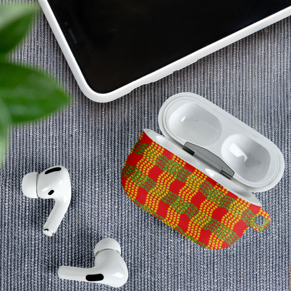 Aloha Hawaii Ilima Maile Lei AirPods Case Palaka Inspired Hawaiian-plaid Red