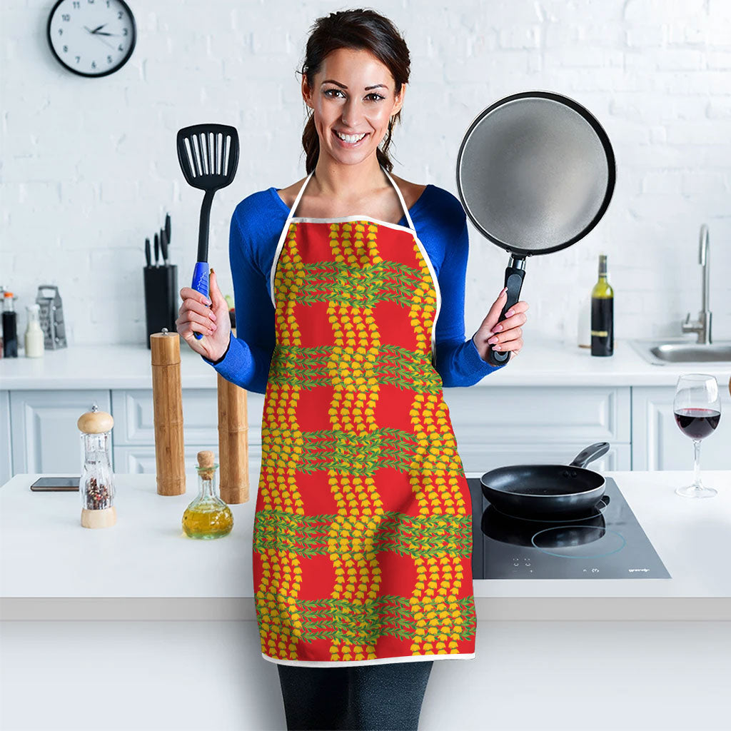 Aloha Hawaii Ilima Maile Lei Apron Palaka Inspired Hawaiian-plaid Red