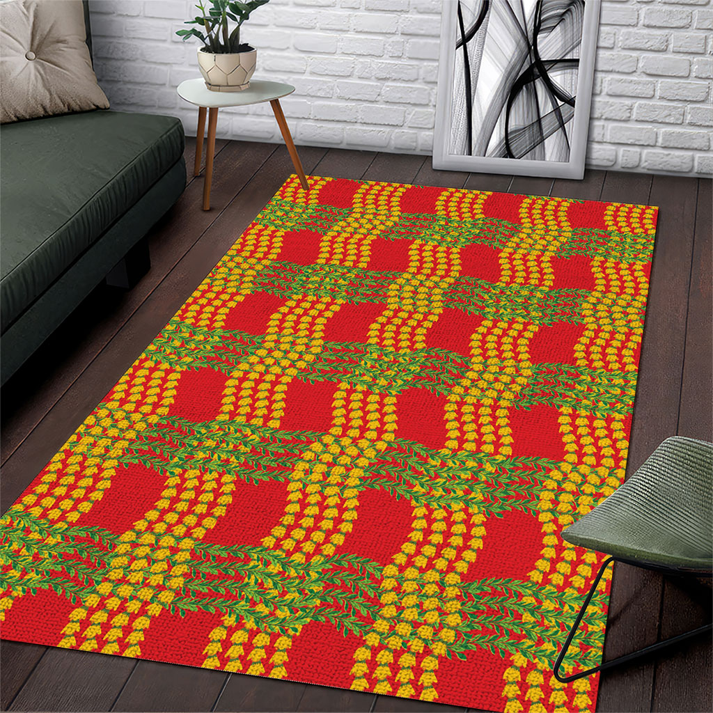 Aloha Hawaii Ilima Maile Lei Area Rug Palaka Inspired Hawaiian-plaid Red