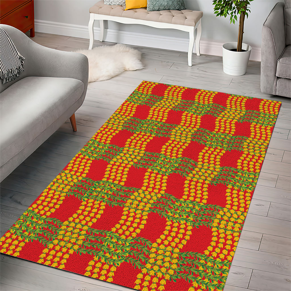 Aloha Hawaii Ilima Maile Lei Area Rug Palaka Inspired Hawaiian-plaid Red
