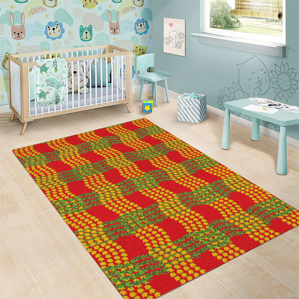 Aloha Hawaii Ilima Maile Lei Area Rug Palaka Inspired Hawaiian-plaid Red
