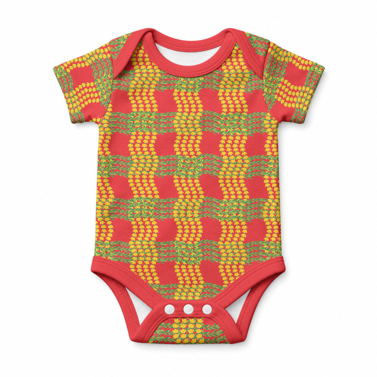 Aloha Hawaii Ilima Maile Lei Baby Onesie Palaka Inspired Hawaiian-plaid Red