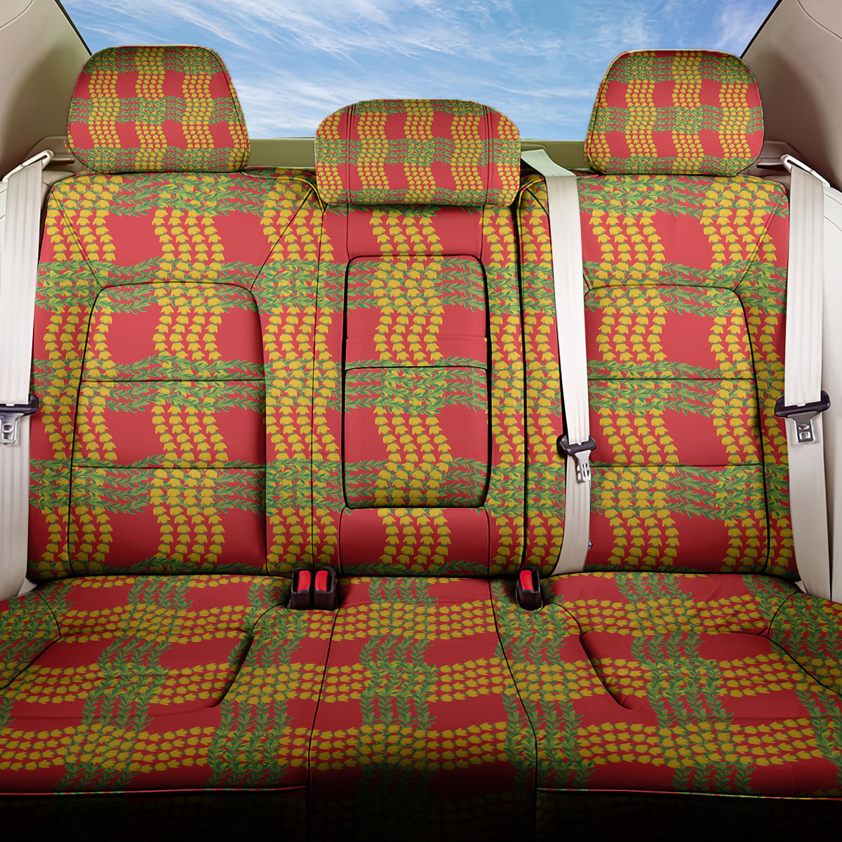 Aloha Hawaii Ilima Maile Lei Back Car Seat Cover Palaka Inspired Hawaiian-plaid Red