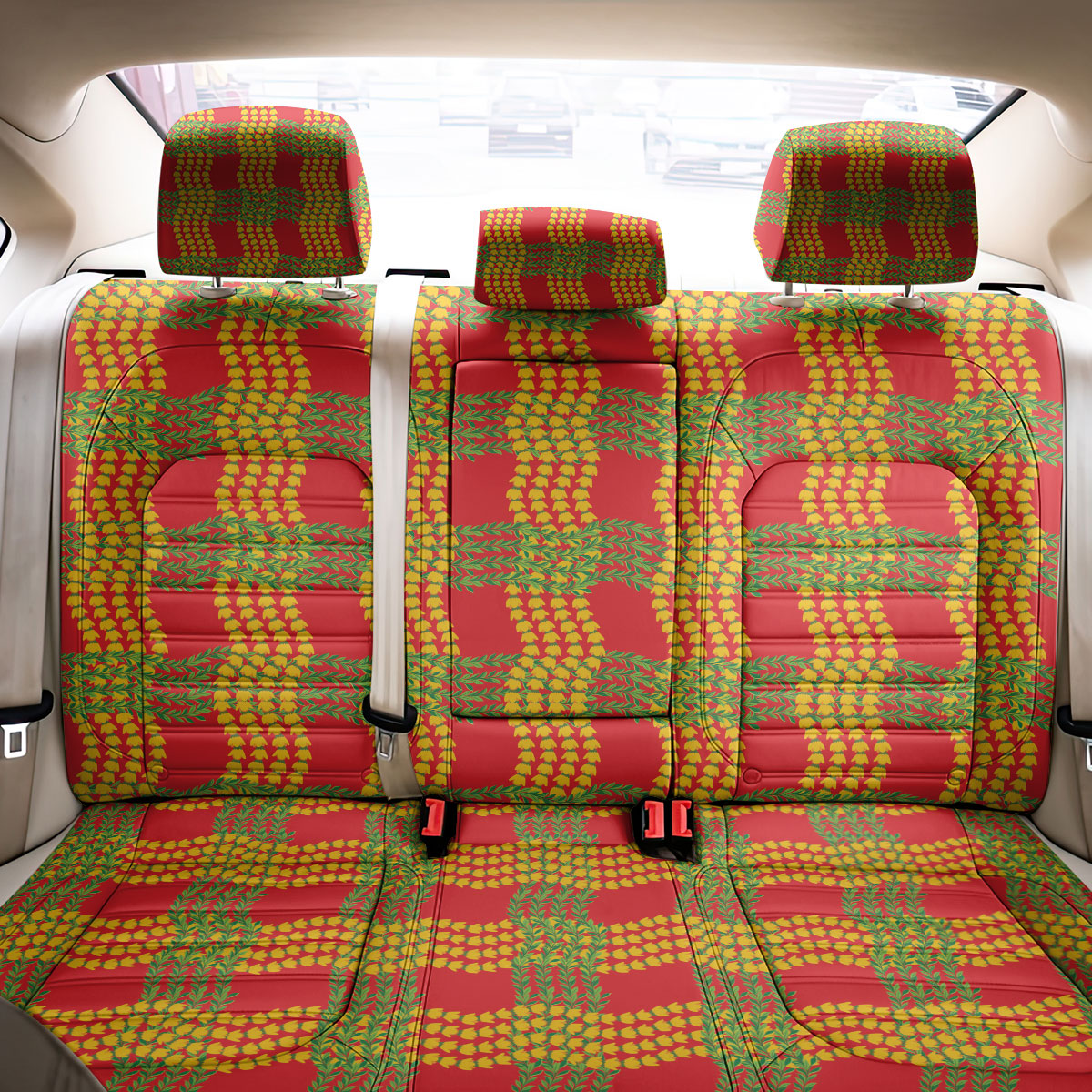 Aloha Hawaii Ilima Maile Lei Back Car Seat Cover Palaka Inspired Hawaiian-plaid Red