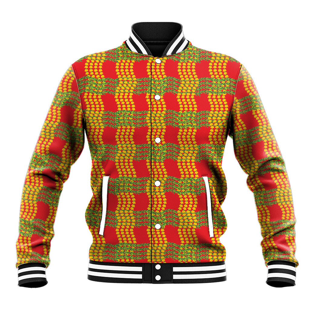 Aloha Hawaii Ilima Maile Lei Baseball Jacket Palaka Inspired Hawaiian-plaid Red