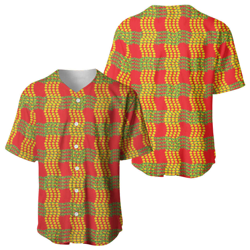 Aloha Hawaii Ilima Maile Lei Baseball Jersey Palaka Inspired Hawaiian-plaid Red