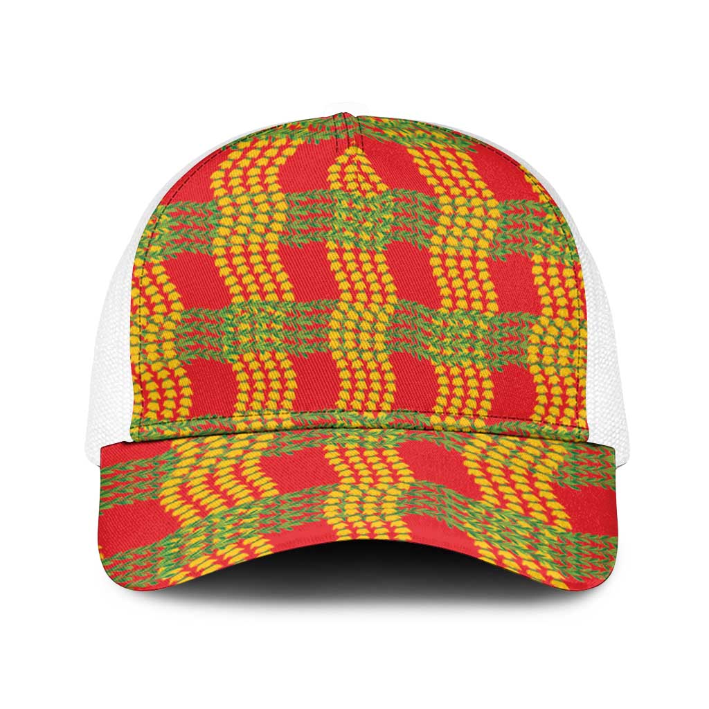Aloha Hawaii Ilima Maile Lei Baseball Net Cap Palaka Inspired Hawaiian-plaid Red