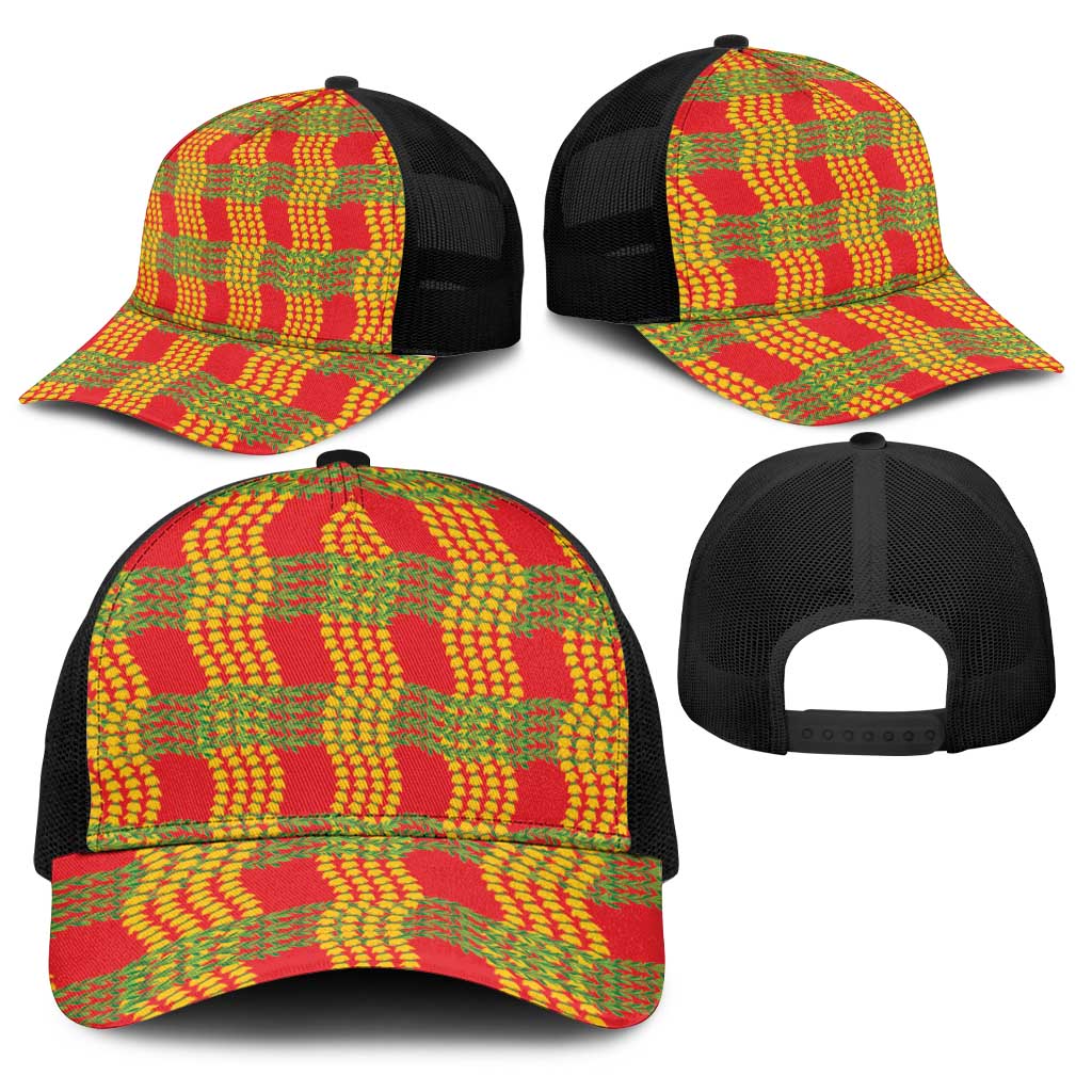 Aloha Hawaii Ilima Maile Lei Baseball Net Cap Palaka Inspired Hawaiian-plaid Red