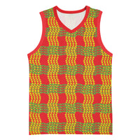 Aloha Hawaii Ilima Maile Lei Basketball Jersey Palaka Inspired Hawaiian-plaid Red