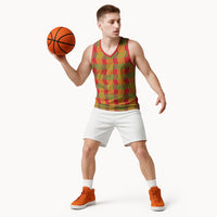 Aloha Hawaii Ilima Maile Lei Basketball Jersey Palaka Inspired Hawaiian-plaid Red