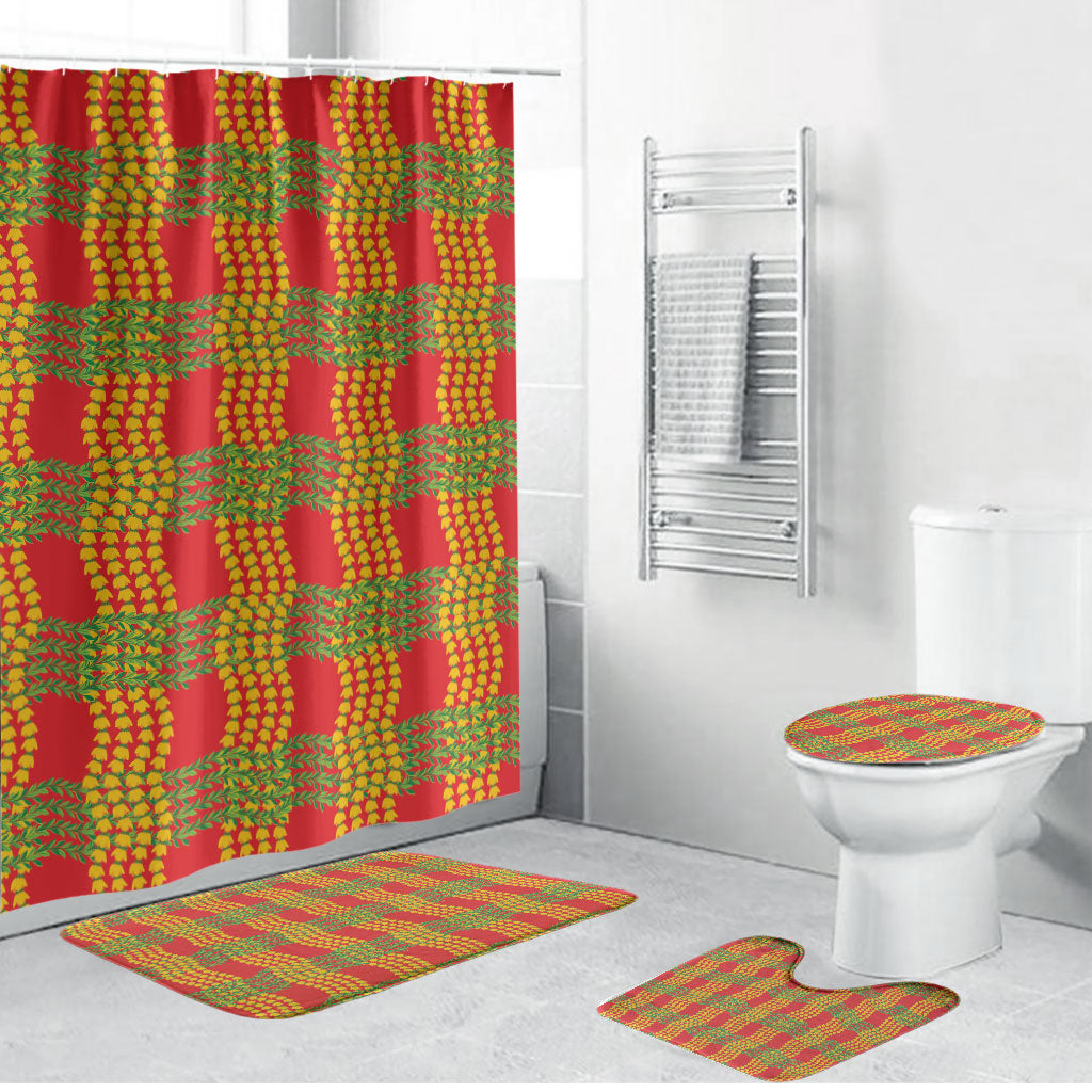 Aloha Hawaii Ilima Maile Lei Bathroom Set Palaka Inspired Hawaiian-plaid Red