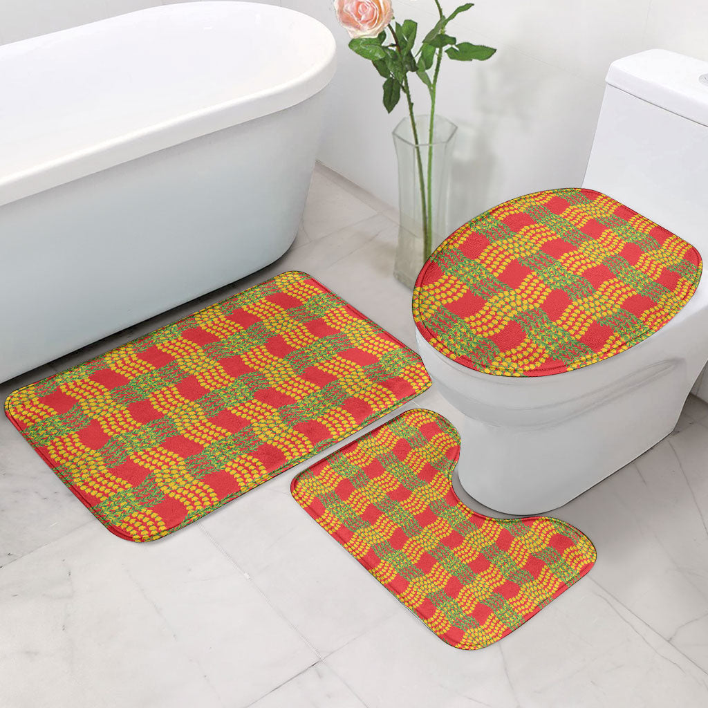 Aloha Hawaii Ilima Maile Lei Bathroom Set Palaka Inspired Hawaiian-plaid Red