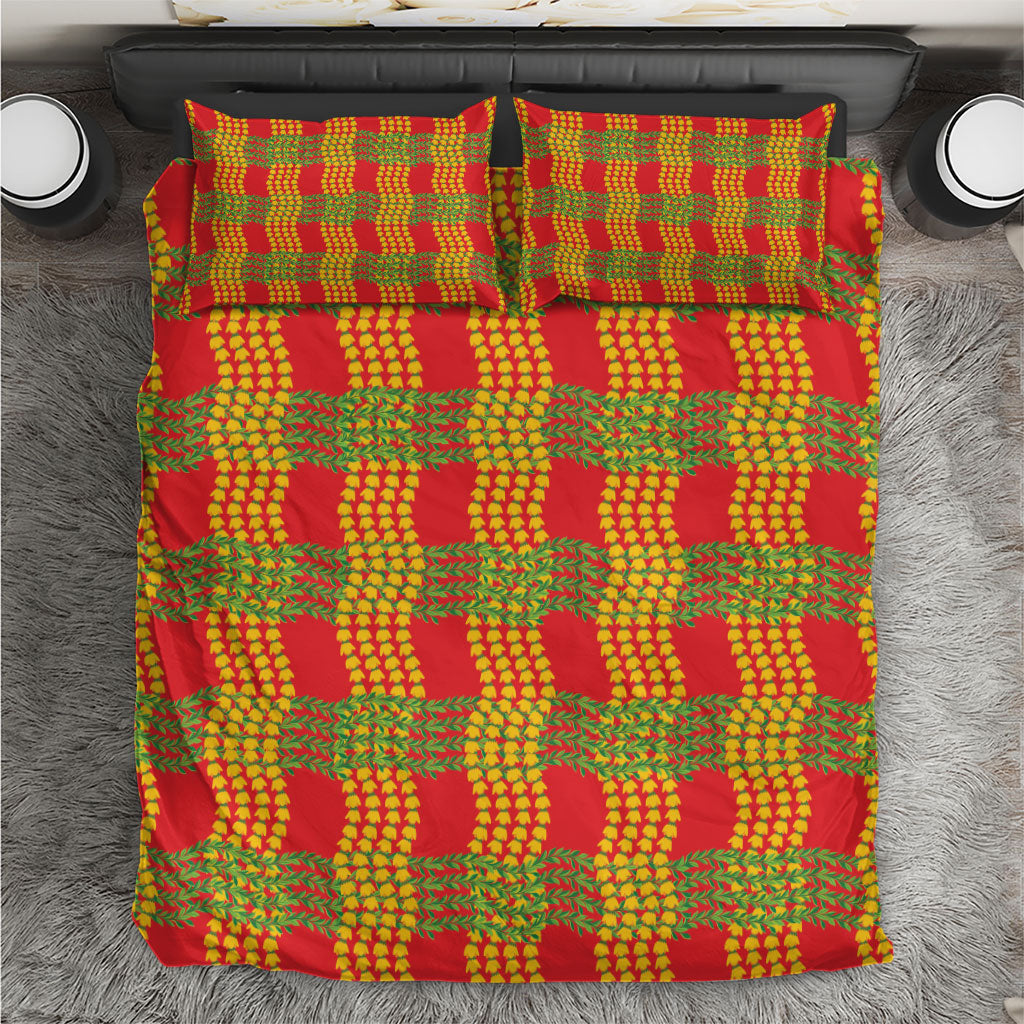 Aloha Hawaii Ilima Maile Lei Bedding Set Palaka Inspired Hawaiian-plaid Red LT14 Red - Polynesian Pride