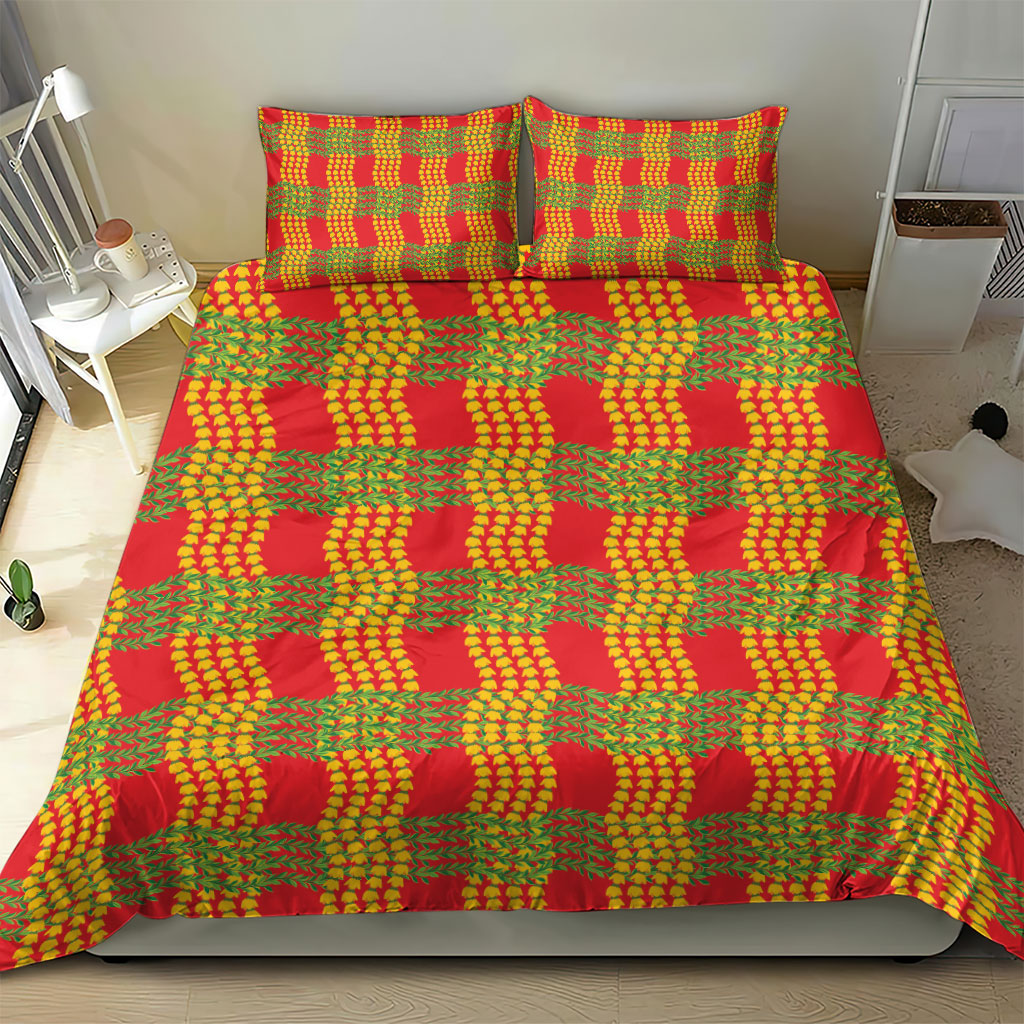 Aloha Hawaii Ilima Maile Lei Bedding Set Palaka Inspired Hawaiian-plaid Red