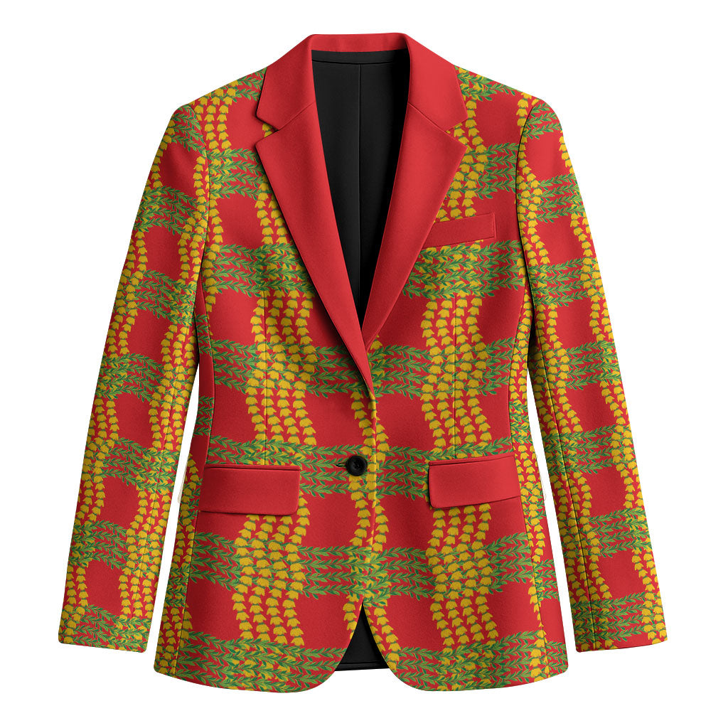 Aloha Hawaii Ilima Maile Lei Blazer Palaka Inspired Hawaiian-plaid Red