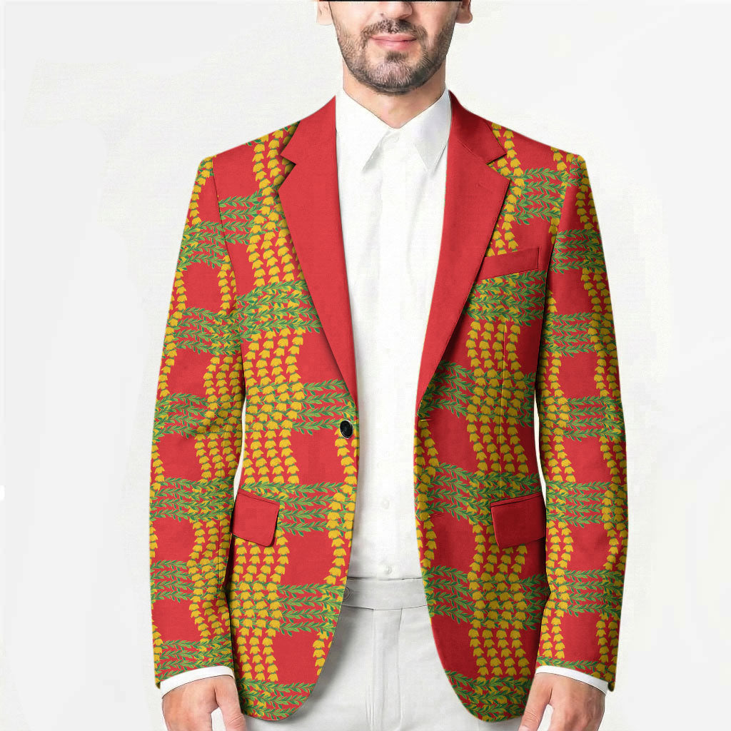 Aloha Hawaii Ilima Maile Lei Blazer Palaka Inspired Hawaiian-plaid Red