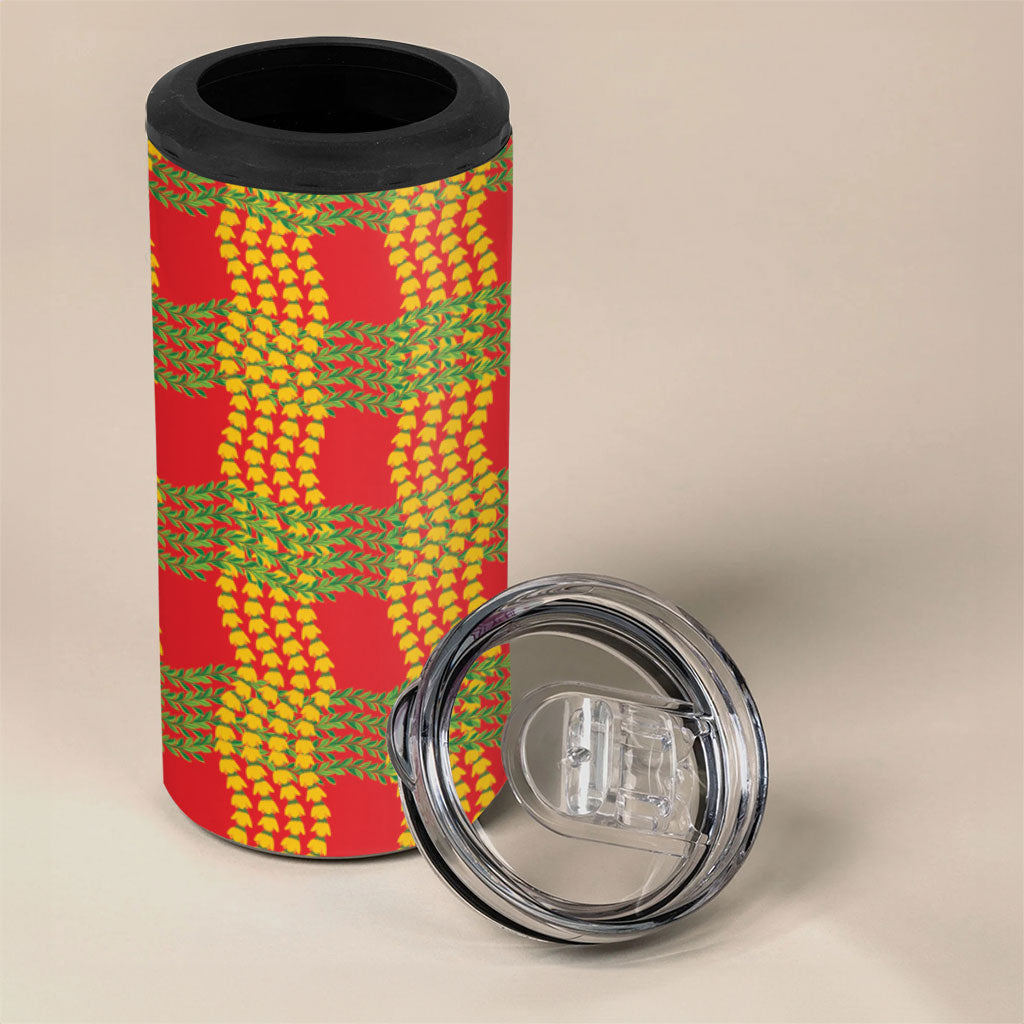 Aloha Hawaii Ilima Maile Lei 4 in 1 Can Cooler Tumbler Palaka Inspired Hawaiian-plaid Red