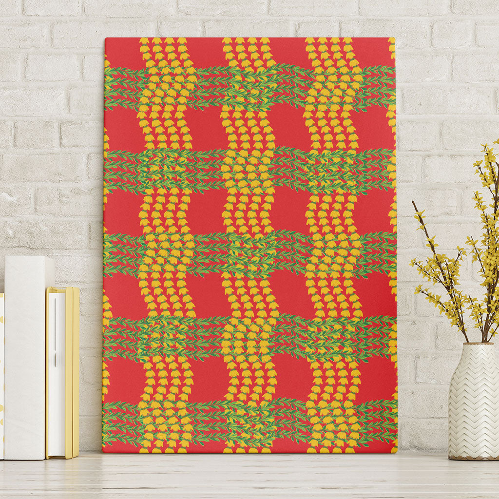 Aloha Hawaii Ilima Maile Lei Canvas Wall Art Palaka Inspired Hawaiian-plaid Red