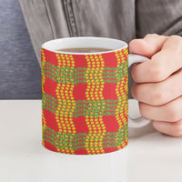 Aloha Hawaii Ilima Maile Lei Ceramic Mug Palaka Inspired Hawaiian-plaid Red