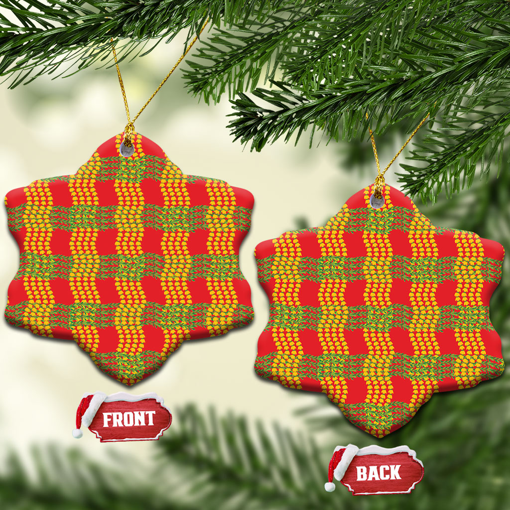 Aloha Hawaii Ilima Maile Lei Ceramic Ornament Palaka Inspired Hawaiian-plaid Red