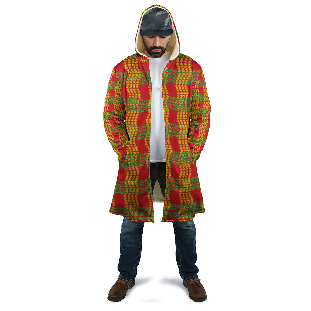 Aloha Hawaii Ilima Maile Lei Cloak Palaka Inspired Hawaiian-plaid Red