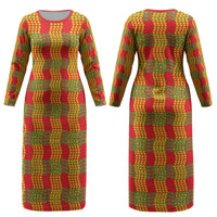 Aloha Hawaii Ilima Maile Lei Couples Matching Long Sleeve Bodycon Dress and Hawaiian Shirt Palaka Inspired Hawaiian-plaid Red