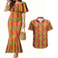 Aloha Hawaii Ilima Maile Lei Couples Matching Mermaid Dress and Hawaiian Shirt Palaka Inspired Hawaiian-plaid Red