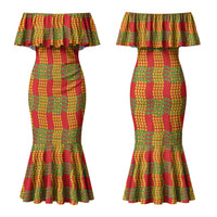 Aloha Hawaii Ilima Maile Lei Couples Matching Mermaid Dress and Hawaiian Shirt Palaka Inspired Hawaiian-plaid Red