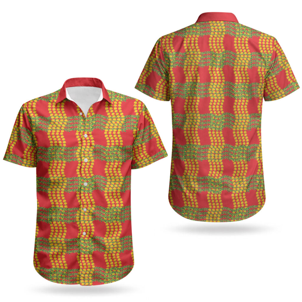 Aloha Hawaii Ilima Maile Lei Couples Matching Puletasi and Hawaiian Shirt Palaka Inspired Hawaiian-plaid Red