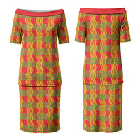 Aloha Hawaii Ilima Maile Lei Couples Matching Puletasi and Hawaiian Shirt Palaka Inspired Hawaiian-plaid Red