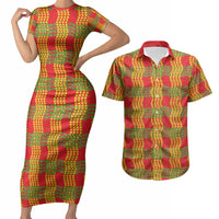 Aloha Hawaii Ilima Maile Lei Couples Matching Short Sleeve Bodycon Dress and Hawaiian Shirt Palaka Inspired Hawaiian-plaid Red