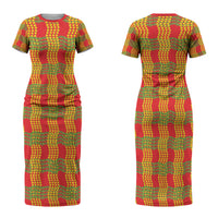 Aloha Hawaii Ilima Maile Lei Couples Matching Short Sleeve Bodycon Dress and Hawaiian Shirt Palaka Inspired Hawaiian-plaid Red