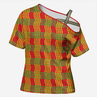 Aloha Hawaii Ilima Maile Lei Cross Shoulder Shirt Palaka Inspired Hawaiian-plaid Red