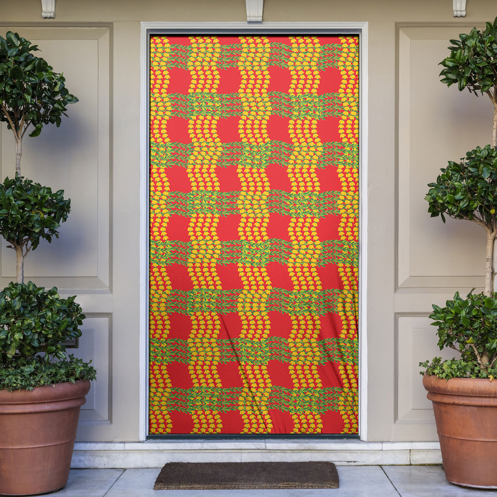 Aloha Hawaii Ilima Maile Lei Door Cover Palaka Inspired Hawaiian-plaid Red LT14 Red - Polynesian Pride