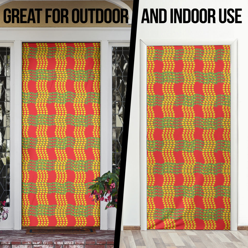 Aloha Hawaii Ilima Maile Lei Door Cover Palaka Inspired Hawaiian-plaid Red
