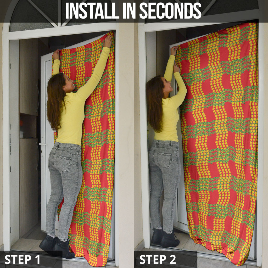 Aloha Hawaii Ilima Maile Lei Door Cover Palaka Inspired Hawaiian-plaid Red
