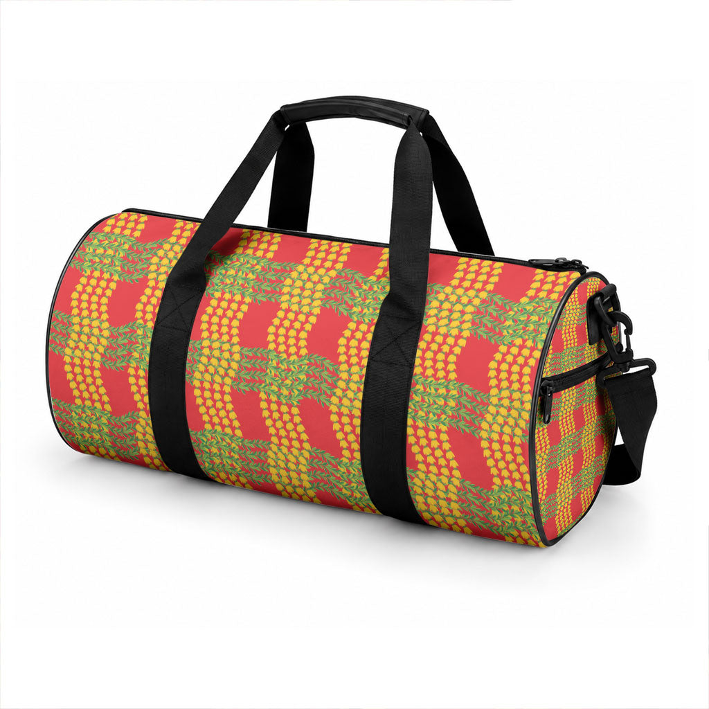 Aloha Hawaii Ilima Maile Lei Duffle Bag Palaka Inspired Hawaiian-plaid Red