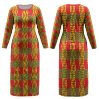 Aloha Hawaii Ilima Maile Lei Family Matching Long Sleeve Bodycon Dress and Hawaiian Shirt Palaka Inspired Hawaiian-plaid Red