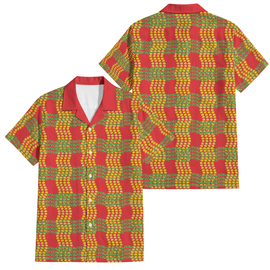 Aloha Hawaii Ilima Maile Lei Family Matching Mermaid Dress and Hawaiian Shirt Palaka Inspired Hawaiian-plaid Red