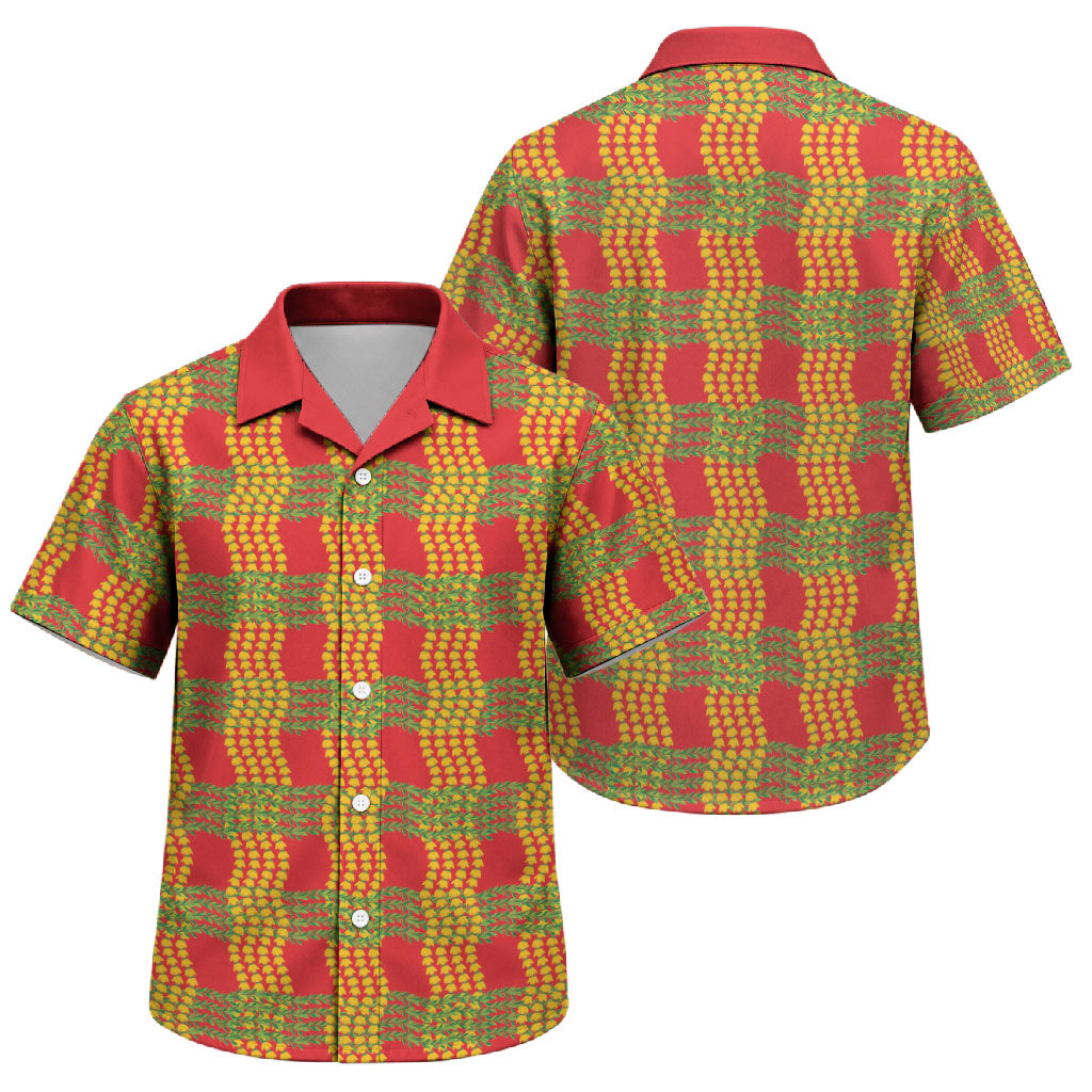 Aloha Hawaii Ilima Maile Lei Family Matching Off The Shoulder Long Sleeve Dress and Hawaiian Shirt Palaka Inspired Hawaiian-plaid Red